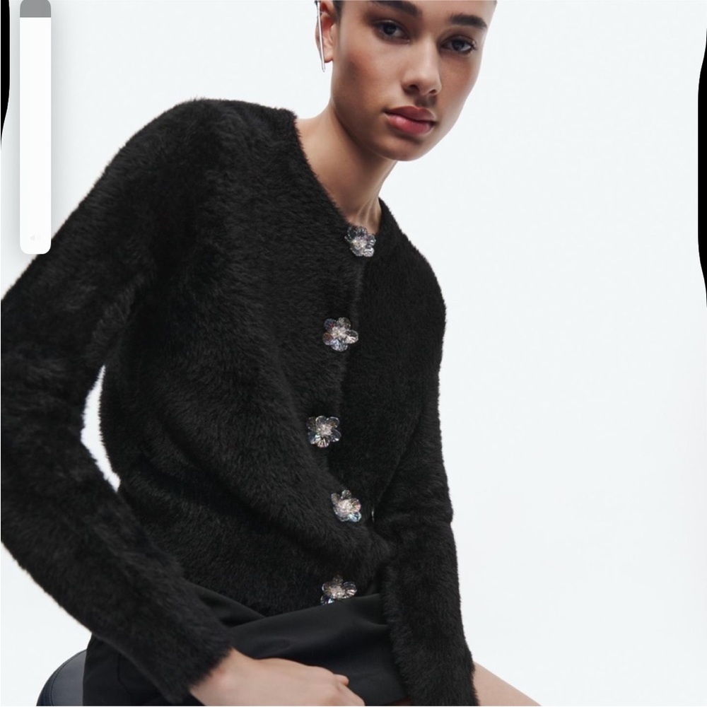 Zara Black Fuzzy Cardigan small NWT